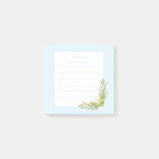 Post-it® Blue Floral Mitzvah Note : 3x3 Sticky Pad (Devant)