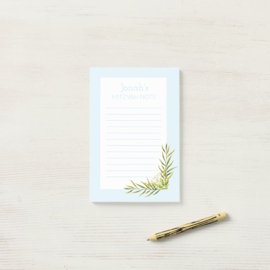 Post-it® Blue Floral Mitzvah Note : 4x6 Sticky Pad (Sur un bureau)