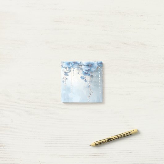 Post-it® Blue Flowers and Pearls Post it Notes (Sur un bureau)