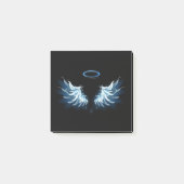 Post-it® Blue Glowing Angel Wings on black background (Devant)