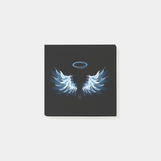 Post-it® Blue Glowing Angel Wings on black background (Devant)