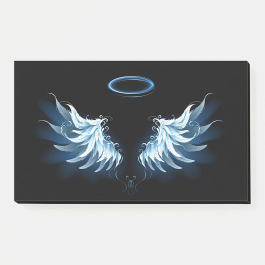 Post-it® Blue Glowing Angel Wings on black background (Devant)