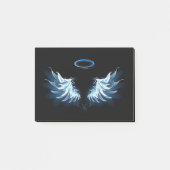 Post-it® Blue Glowing Angel Wings on black background (Devant)