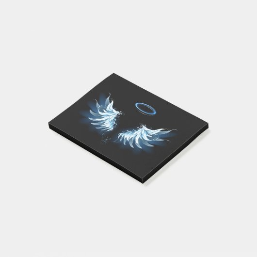 Post-it® Blue Glowing Angel Wings on black background (Incliné)