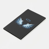 Post-it® Blue Glowing Angel Wings on black background (Incliné)
