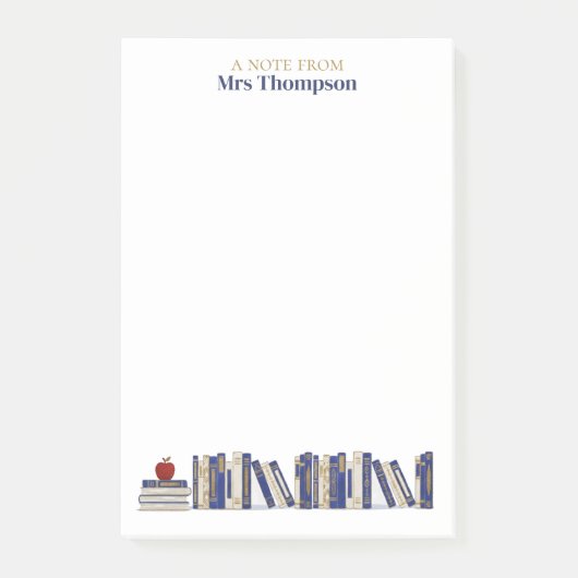 Post-it® Blue Gold Apple Bookshelf Personalized Teacher (Devant)