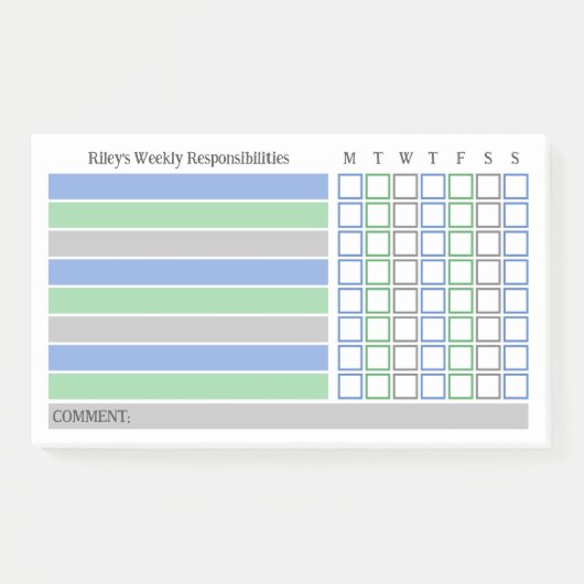 Post-it® Blue Green Responsabilités hebdomadaires Tableau d (Devant)