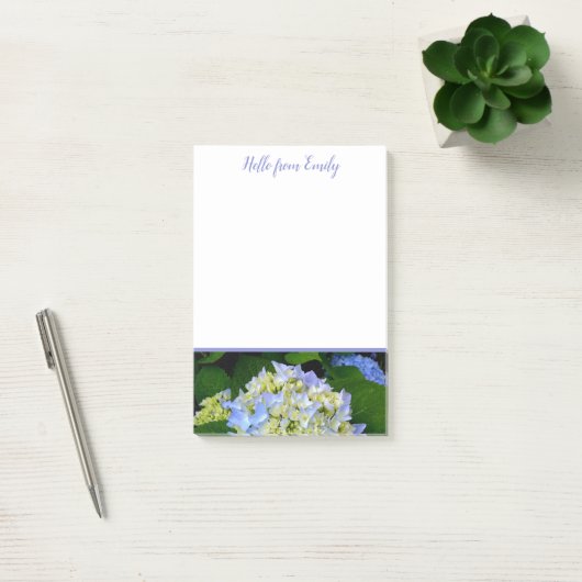 Post-it® Blue Hydrangea Floral Personnalisé (Bureau)