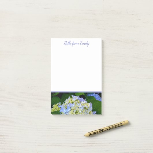 Post-it® Blue Hydrangea Floral Personnalisé (Sur un bureau)