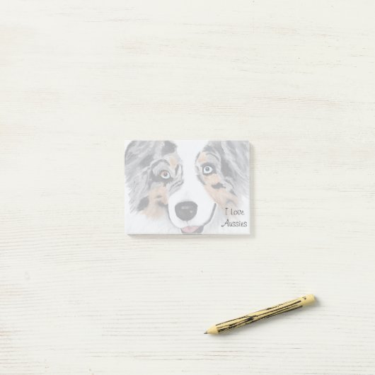 Post-it® Blue Merle Australian Shepherd 50 notes collantes (Sur un bureau)