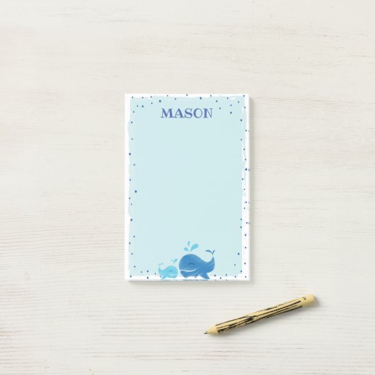 Post-it® Blue Nautical Whale Post It Note (Sur un bureau)