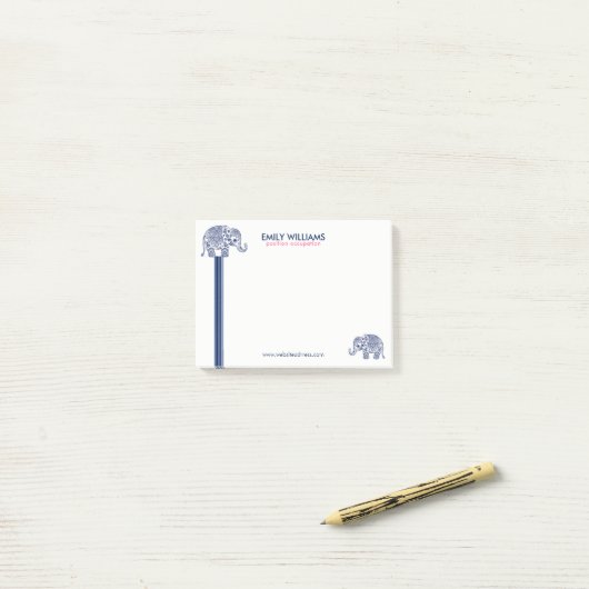 Post-it® Blue Paisley Elephant & Stripes décoratives (Sur un bureau)