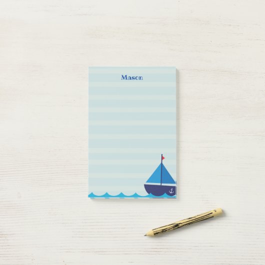 Post-it® Blue Sail Boat Post it Notes Papeterie (Sur un bureau)