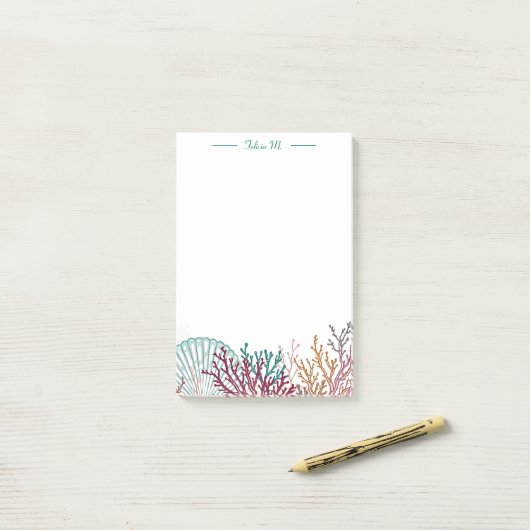 Post-it® Blue Scallop Shell and Coral (Sur un bureau)