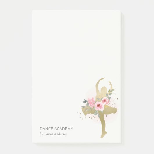 Post-it® Blush Gold Floral Girl Dance Academy Logo (Devant)