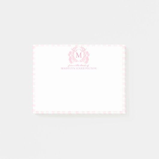 Post-it® Blush Pink Gingham Floral Crest Monogram (Devant)