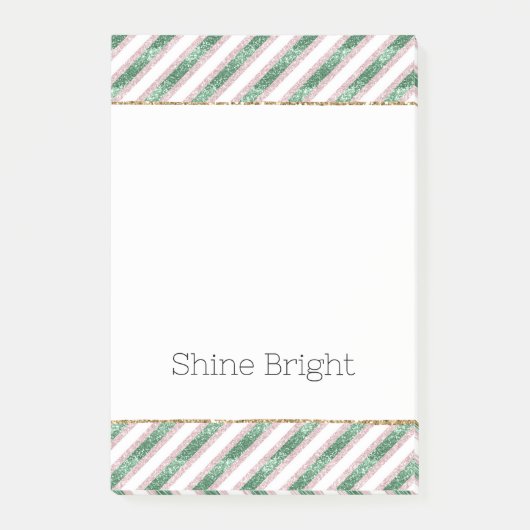 Post-it® Blush Pink Green Glitter Stripes Christmas   (Devant)