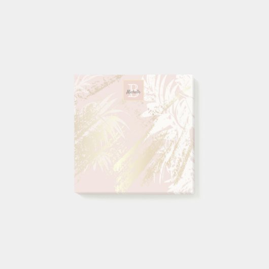 Post-it® Blush rose gold feuilles de palmier monogramme (Devant)