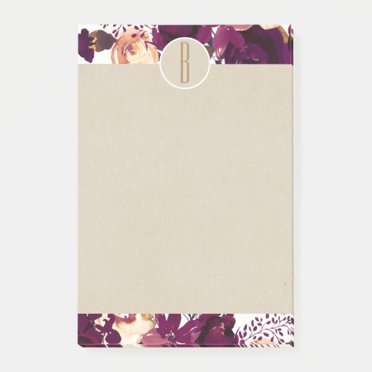Post-it® Boho Bordeaux Marsala Floral Kraft Rustique Monogr (Devant)
