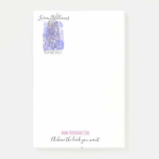 Post-it® Boho Chic Violet Mariée Coiffure Aquarelle Floral (Devant)