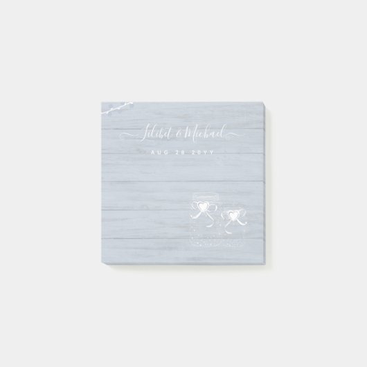 Post-it® BOHO Dusty Blue Driftwood Mason Jars Mariage (Devant)