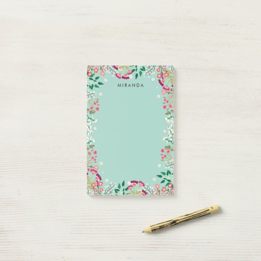 Post-it® Boho Fleurs sauvages - Nom (Sur un bureau)