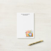 Post-it® Boho Orange Caméra & Bouquet Floral Aquarelle (Sur un bureau)