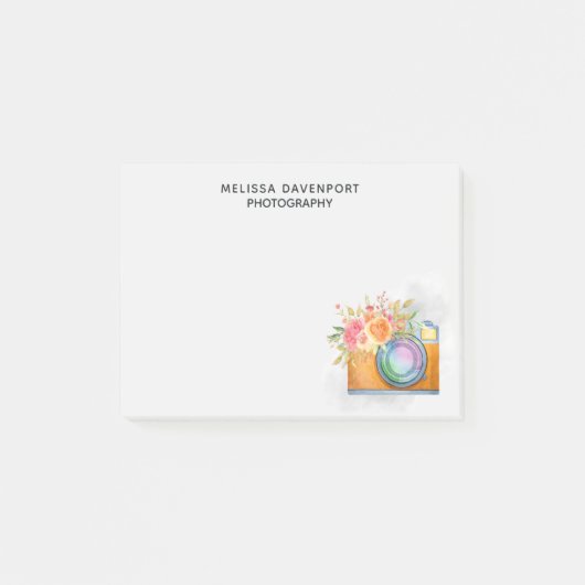 Post-it® Boho Orange Caméra & Bouquet Floral Aquarelle (Devant)