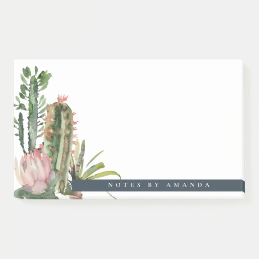 POST-IT® BOHO PINK FLORAL DESERT CACTI FOLICOULEUR D'EAU (Devant)