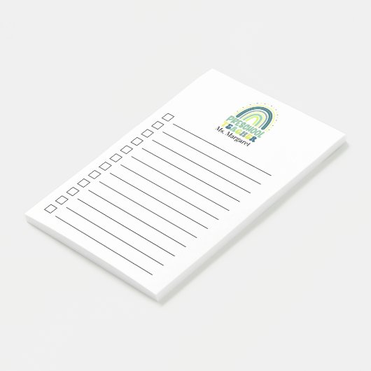 Post-it® Boho Rainbow Enseignant préscolaire vert bleu (Incliné)