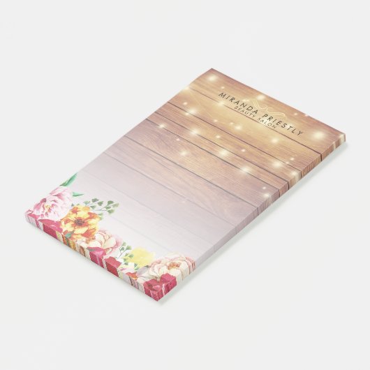 Post-it® Bois rustique Élégant Floral Chic String Lumières (Incliné)