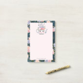 Post-it® Bonjour motif floral de théière de cils (Sur un bureau)
