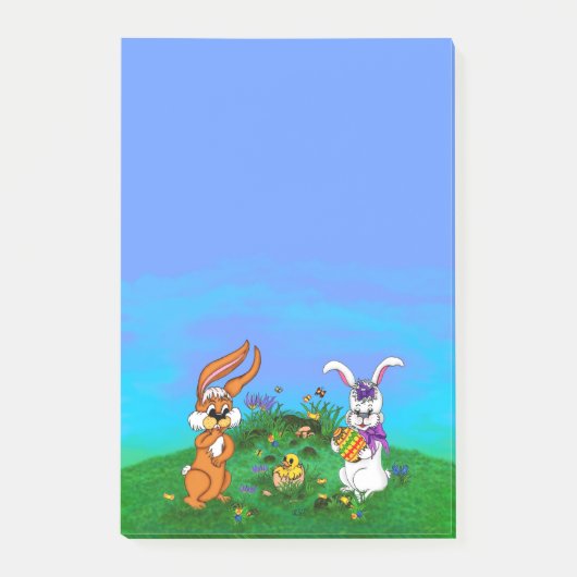 Post-it® Bonne Pâques ! Lapin avec lapin et poussin (Devant)
