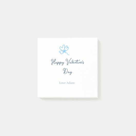 Post-it® Bonne Saint-Valentin bleue fleur nom rustique joye (Devant)
