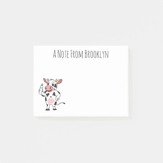 Post-it® Bonne vache avec dessin animé de biberon (Devant)