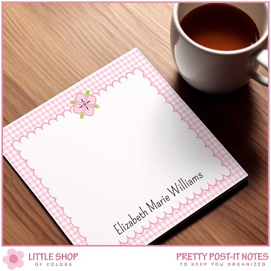 Post-it® Bordure à galets rose En vichy floral personnalisé