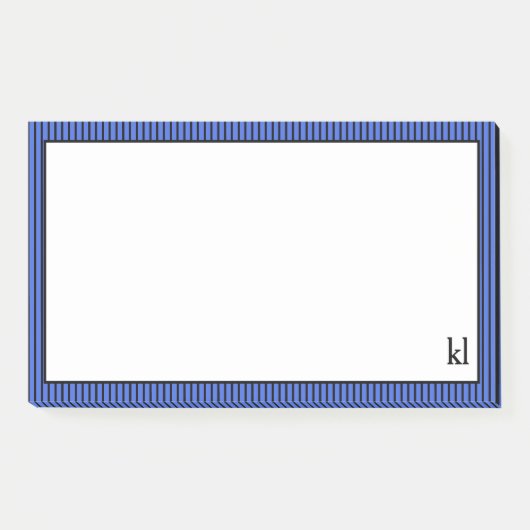 Post-it® Bordure à rayures bleues et noires | Monogramme (Devant)