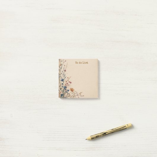 Post-it® Bordure beige Fleur sauvage Boho rustique (Sur un bureau)