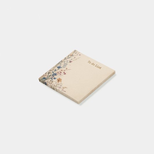 Post-it® Bordure beige Fleur sauvage Boho rustique (Incliné)