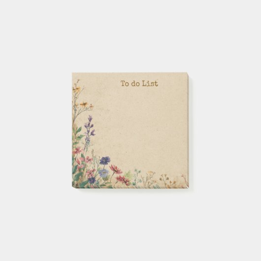 Post-it® Bordure beige Fleur sauvage Boho rustique (Devant)