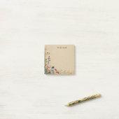 Post-it® Bordure beige Fleur sauvage Boho rustique (Sur un bureau)