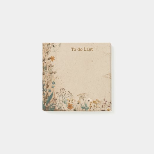 Post-it® Bordure beige Fleur sauvage Boho rustique (Devant)