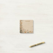 Post-it® Bordure beige Fleur sauvage Boho rustique (Sur un bureau)