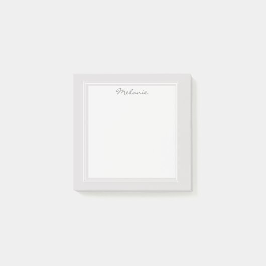 Post-it® Bordure blanche argent gris clair moderne Script (Devant)