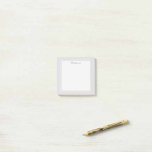 Post-it® Bordure blanche argent gris clair moderne Script (Sur un bureau)