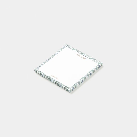 Post-it® Bordure botanique moderne bleu et vert (Incliné)