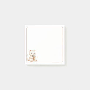 Post-it® Bordure claire Chat beige mignon avec cône de crèm