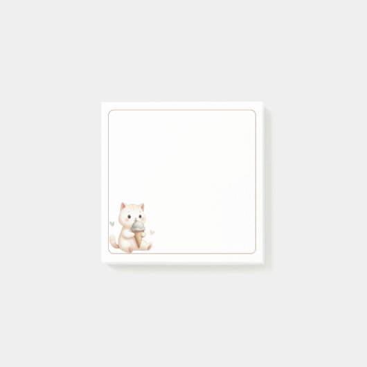 Post-it® Bordure claire Chat beige mignon avec cône de crèm (Devant)