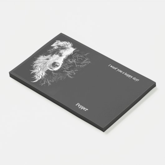 Post-it® Bordure Collie Art Abstrait Nom du chien (Incliné)