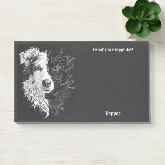 Post-it® Bordure Collie Art Abstrait Nom du chien (Bureau)